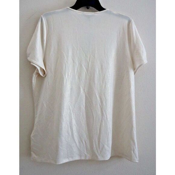 Lauren Ralph Lauren Women's Sz XL Winter Cream Foiled-Metallic Jersey Tee $80 - Picture 2 of 11